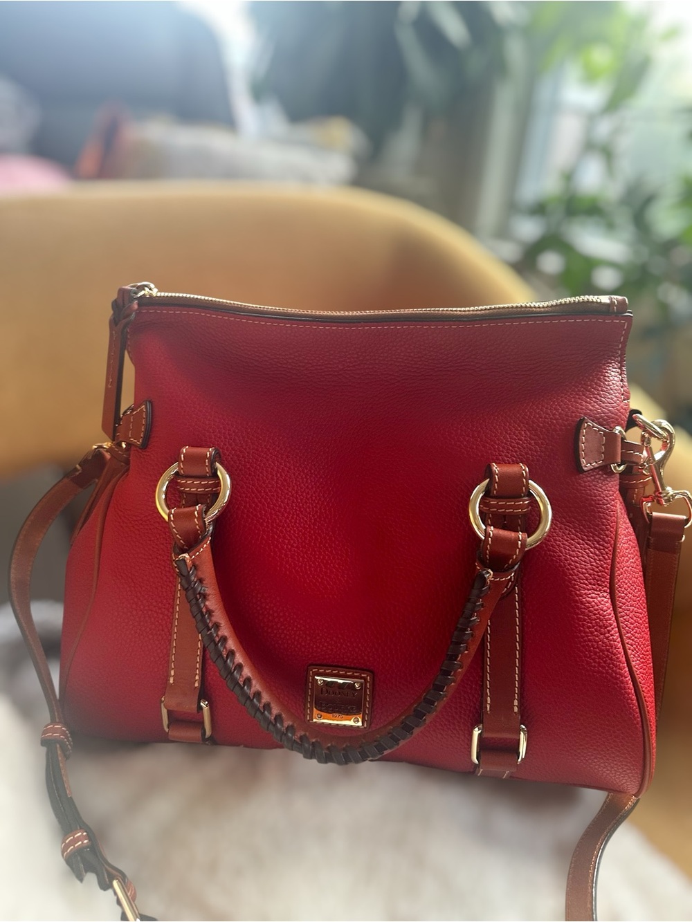 Dooney & Bourke LARGE Red Pebbled Leather Satchel - Shoulder Bag NWT $598 MSRP - Picture 5 of 15